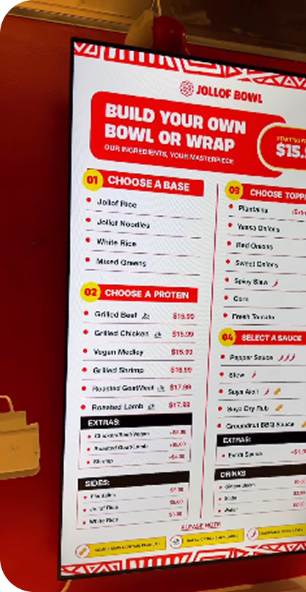 The build-your-own bowl and wrap menu